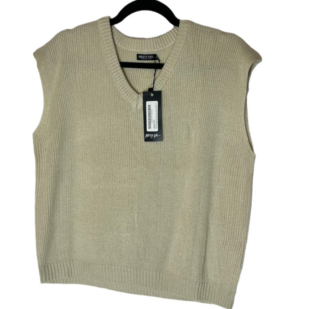 Nasty Gal Oatmeal Knitted Sleeveless‎ V Neck Sweater New with Tags